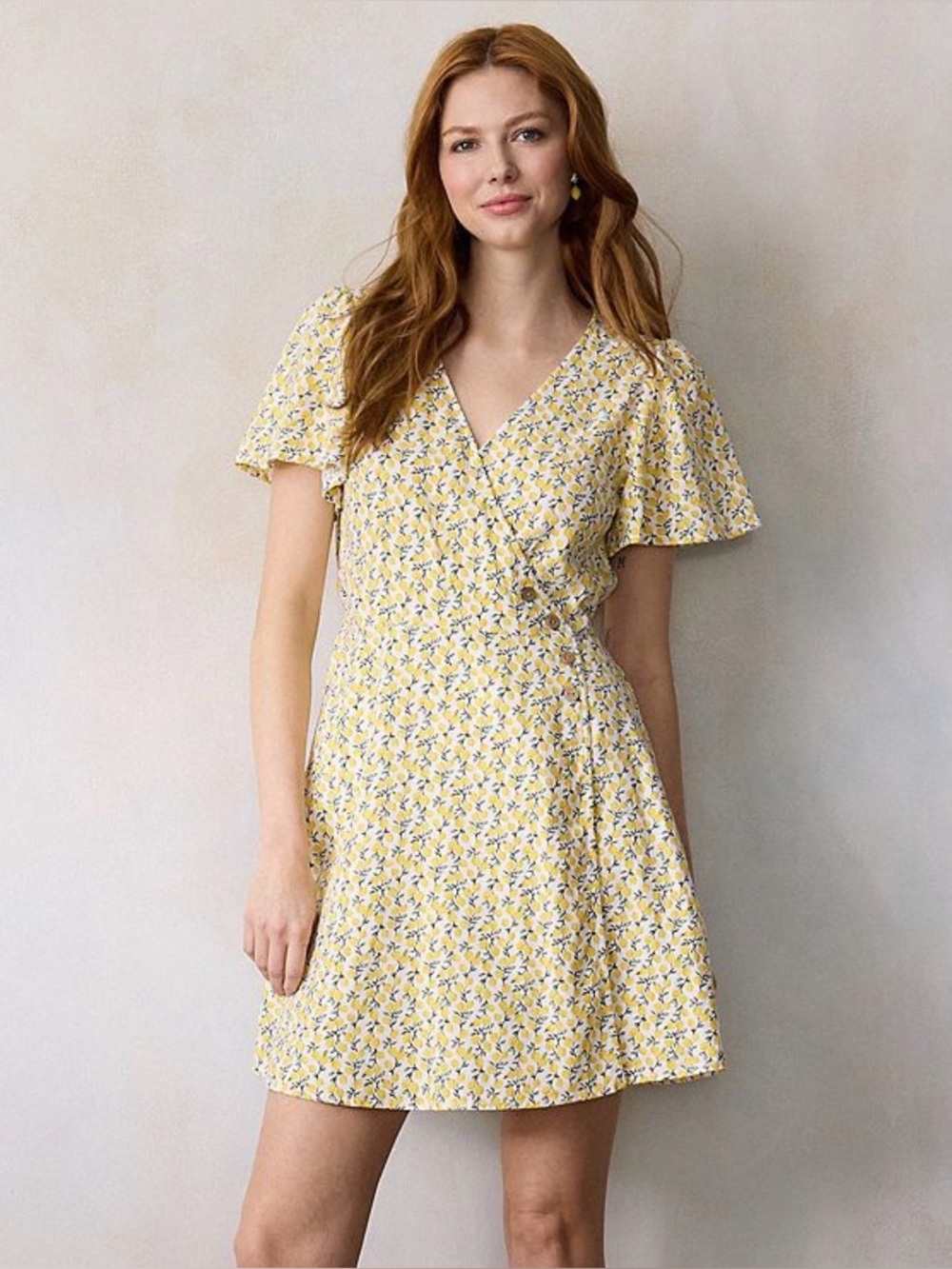 NEW…Lc Lauren Conrad Lemon Floral Button Wrap Dress